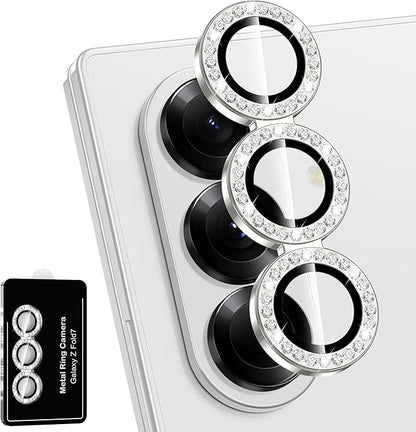 for Samsung Galaxy Z Fold 7 Camera Lens Protector, Individual Metal Ring Tempered Glass Lens Cover, [Strong Adsorption] Scratch Resistant Ultra-Thin HD Clear Lens Cover, 1 Set-Slivery Diamond