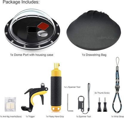 Dome Port Lens for GoPro Hero 5 6 7 Black Hero (2018), Dome Port with Waterproof Housing Case, Trigger, Floating Hand Grip, Built-in Switchable Red Filter and 10x Macro Filter