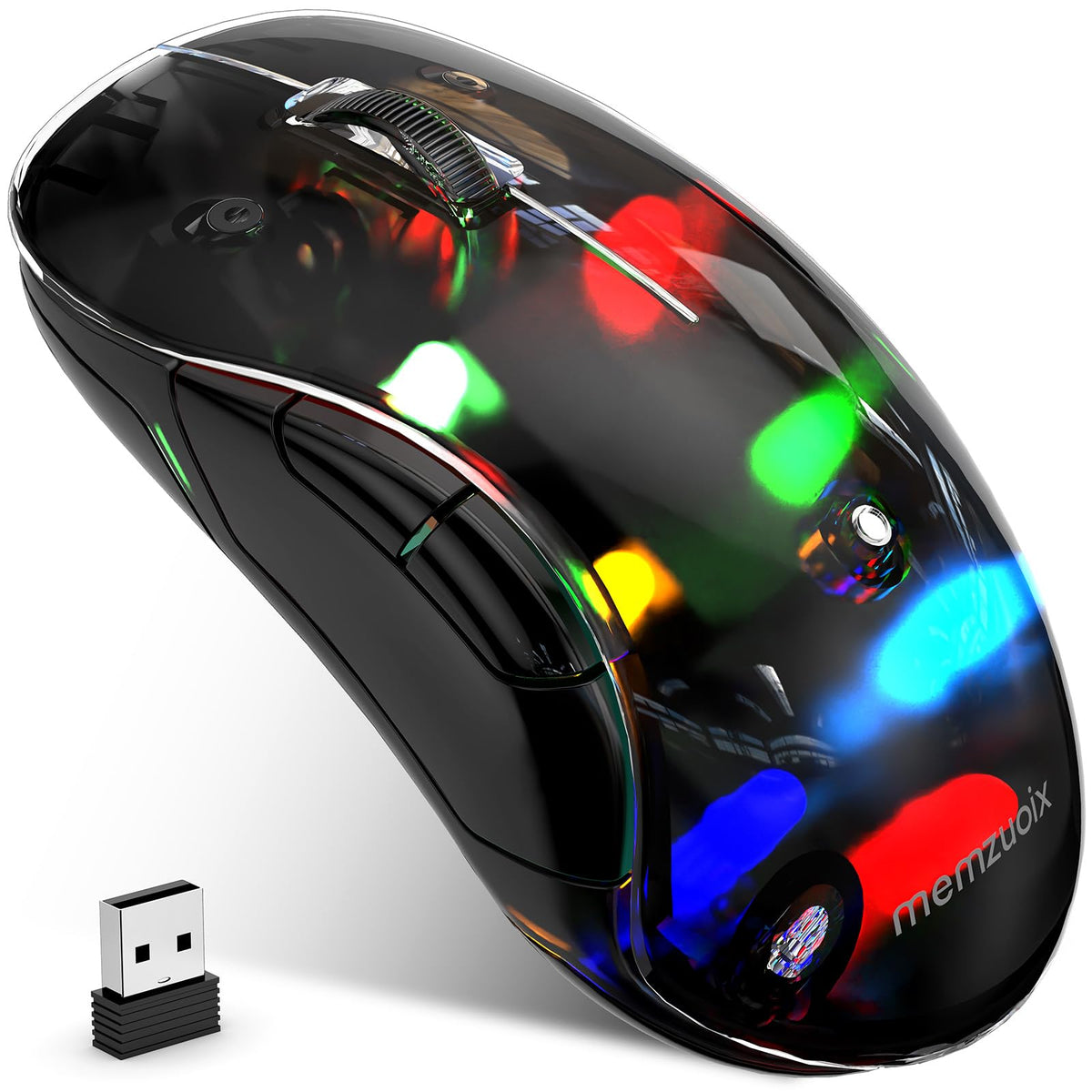 memzuoix 2.4G Aesthetic Wireless Mouse - Customizable Covers & LED Mood Lighting - Rechargeable Ergonomic Design, 5 Buttons, 1200 DPI for Office, Laptop, Mac - White