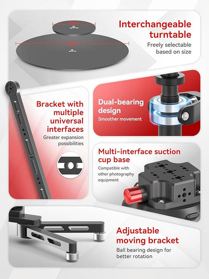 360° Spinning Camera rig, 360 Degree Spinner with 43.3in Extension Poles Professional Photography Turntable Rotating Camera Slider 360° Rotating Shooting Suction Cup Base with Multiple Interfaces