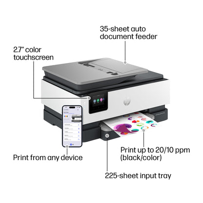 HP OfficeJet Pro 8125e Wireless All-in-One Color Inkjet Printer, Print, scan, Copy, ADF, Duplex Printing Best-for-Home Office, 3 Month Instant Ink Trial Included, AI-Enabled (405T6A)