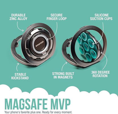 Smartish® MagSafe Suction Mount - WallFlower - 3 in 1 Reversible Magnetic Phone Grip Finger Loop, Suction Mount, Kickstand w/Universal MagSafe Adapter Kit for Apple iPhone - So Jaded