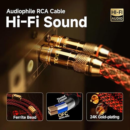 TODN HiFi 4-Core-OFC RCA Cables Audiophile 5ft with Shielded for Home Audio
