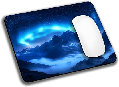 Blue Aurora Mountains Mouse Pads for Desk, Portable Wireless Computer Mouse pad Small Design with Women, Non-Slip Rubber Base Laptop Mousepad 9.5" x 7.9" Smooth Surface for Office & Travel
