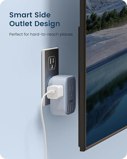 LENCENT Multi Plug Outlet Extender with USB C, 4 AC Electrical Outlet Expander with 4 USB Charger Cube, Small Multiple Wall Tap Plug Splitter for Home Office Travel Cruise Dorm Essentials- Blue