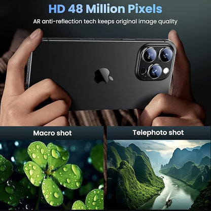 Uyiton Compatible with iPhone 16 Pro/iPhone 16 Pro Max Camera Lens Protector - [Not Easy to Break][Strong Adsorption][Case-Friendly] Metal Tempered Glass Rear Camera Screen Cover - Black Titanium