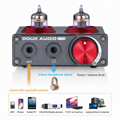 Douk Audio Tube Phono Preamp: 6CS6 Headphone Amp for Turntable (T4 PRO)