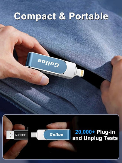 Gulloe 512GB Flash Drive Intended for iPhone, Memory Stick Storage for Photos and Videos Backup, Compatible with iPhone iPad Android PC, Plug and Play, No Application Required (Navy Blue)
