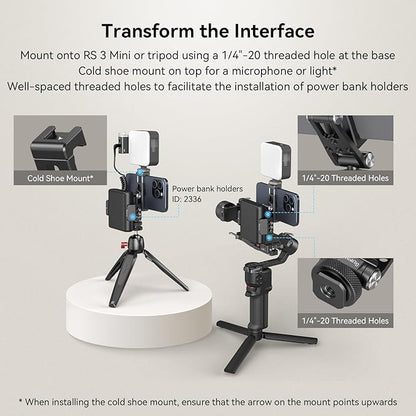 SMALLRIG Universal Phone Tripod Mount, Metal Cell Phone Mount with Cold Shoe Mount and M4 Screws for DJI RS 4 Mini/Pro, Free Adjustment Phone Mount Adapter for iPhone 16 15, for Samsung Galaxy- 4301