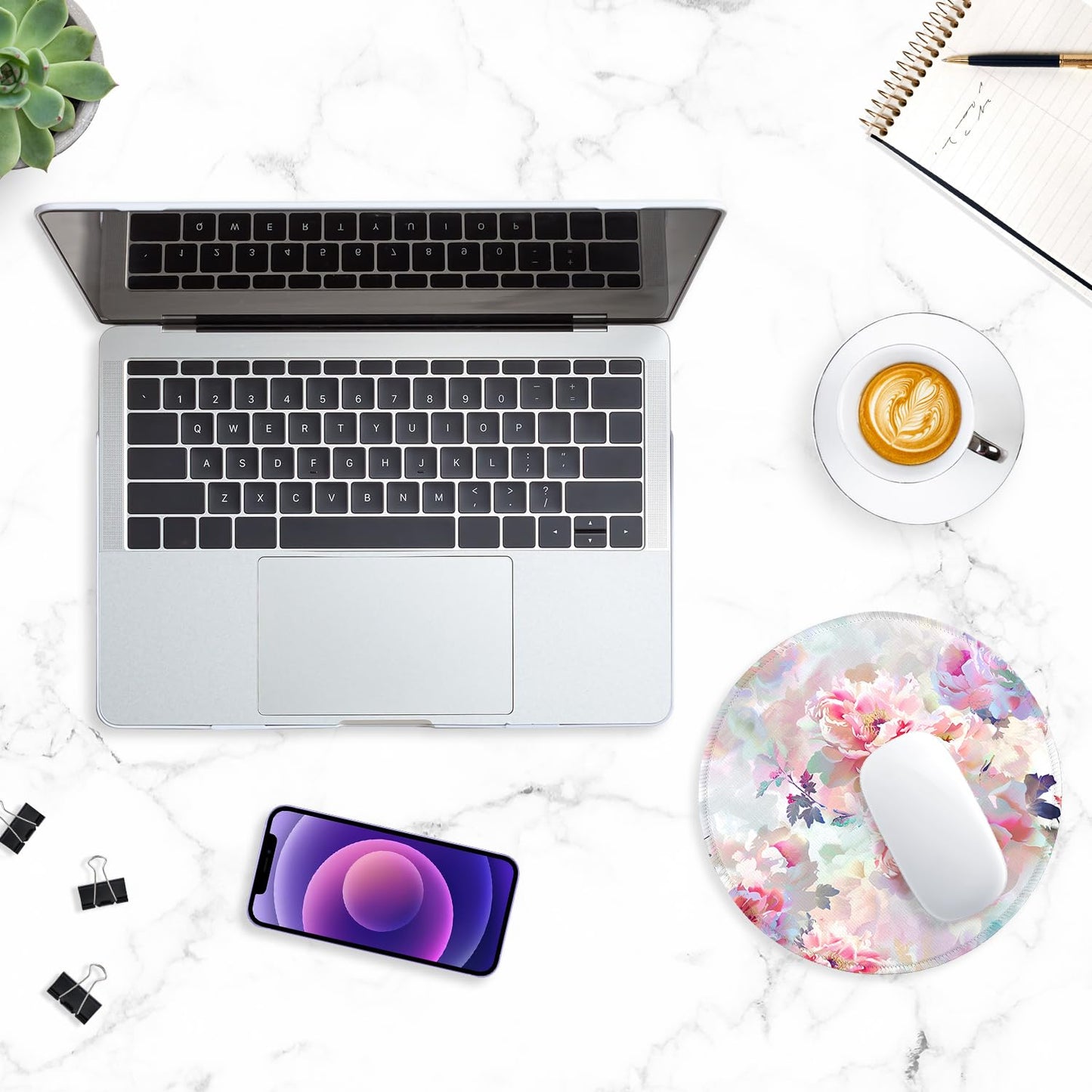 ITNRSIIET Round Mouse Pad with Stitched Edge Premium-Textured Waterproof Non-Slip Rubber Base Desktop Protection Mat Diameter 8.7 inches, Beautiful Flowers