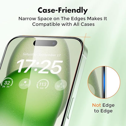 UNBREAKcable 3-Pack Screen Protector for iPhone 15 Plus, Double Shatterproof Tempered Glass [Easy Installation Frame] [9H Hardness] [99.99% HD Clear] [Case Friendly] for iPhone 6.7 inch