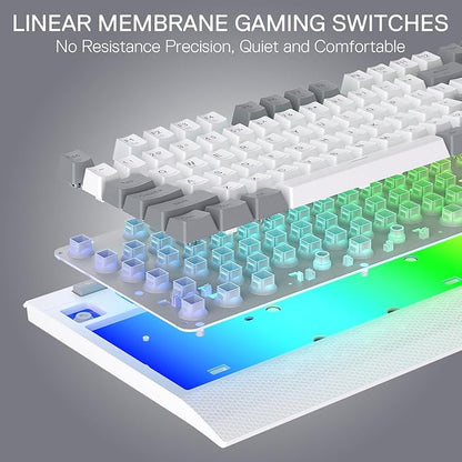 Redragon K525 RGB Backlit 104 Keys Wired Membrane Gaming Keyboard w/ 5 Multimedia Keys & 4 Extra On-Board Macro Keys, Dedicated Media Control, Ergonomic Wrist Rest, Linear Mechanical-Feel Switch