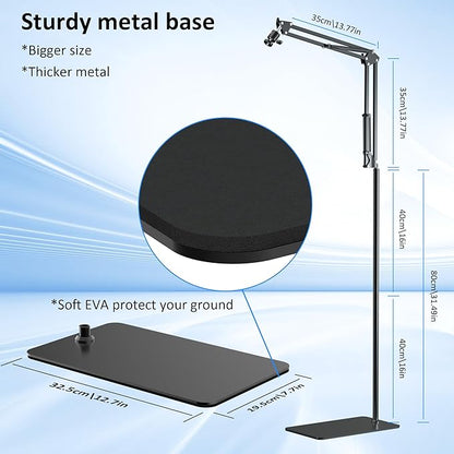 Overhead Phone Tripod for Cooking Videos with Rechargeable Light, Move Around Floor Phone Stand with Ring Light Content Creator Video Recording Selfie Photography TikTok Youtube Compatible with iPhone