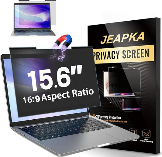 Magnetic Laptop Privacy Screen Filter 15.6 inch for 16:9 Widescreen Computer Monitor, Removable Anti Blue Light Privacy Shield, Anti-Glare Protector