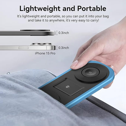 3 in 1 Fast Wireless Charger Stand for iPhone, Foldable Travel Charging Station for Magsafe for iPhone 17/Air/16/15/14/13/12 Series, Apple Watch Series, AirPods pro/2/3/4, Gifts for Women Men (Blue)