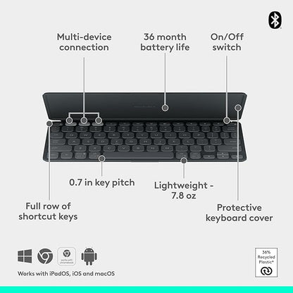 Logitech Keys-to-GO 2 Portable Bluetooth Tablet Keyboard with Built-in Cover, Slim & Compact Wireless Keyboard for Windows, Android, Linux, iPad, iPhone, Mac, Apple TV - Graphite