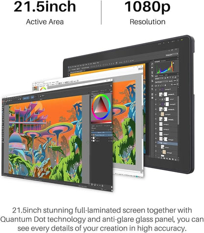 HUION Kamvas 22 Plus QLED Drawing Tablet with Full-Laminated Screen USB-C Connection 140% sRGB Tilt, 21.5 inch Graphics Art Tablet for Artist & Designer, Work with Mac, Windows, Linux & Android Black