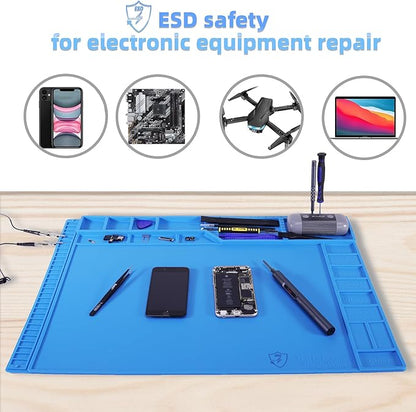Kaisi Large Anti Static Mat with Grounding Accessories,Heat Resistant Silicone Soldering Mat,Magnetic Work ESD Pad for pc building, Electronics, Laptop, Cellphone Repair Soldering 21.6" x 16.9"