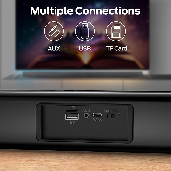 Monster S220 Bluetooth Soundbar for TV, Bluetooth 5.4 Sound Bar, 2.0CH with Dual Bass Diaphragm, All-in-one Home Theater Speakers, Compact, AUX/USB/TF Card Connection for TV/PC/Gaming/Projectors