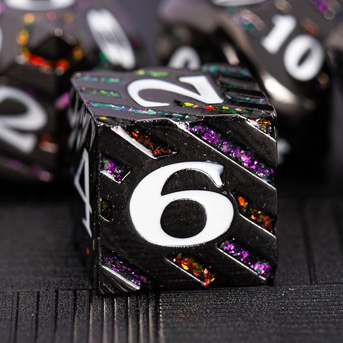 Maywin Inlay Metal Dice Set 7pcs – Heavy Zinc Alloy DND & RPG Dice for Tabletop Games