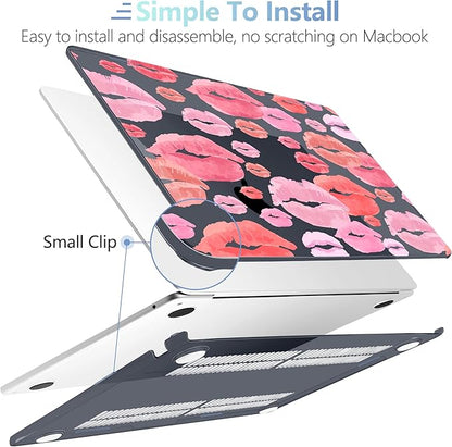 MEEgoodo Case for M4/M3/M2 MacBook Air 13.6 inch Case 2025 2024 2022, Fit Model A3240/A3113/A2681, Laptop Hard Shell with Keyboard Cover Compatible with MacBook Air 13 inch, Red & Pink Lips