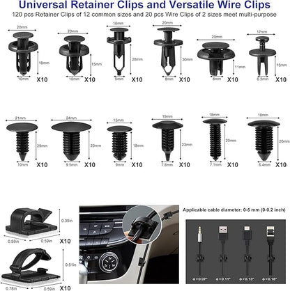 Trim Removal Tool Kit 250Pcs Car Removal Tool Kit Pry Tool Set Auto Clip Pliers Panel Door Radio Dash Window Bumper Adhesive Cable Clips Retainer Clip Set Terminal Removal Tool Set Fastener Remover