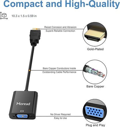 HDMI to VGA, 2 Pack, Uni-Directional Gold-Plated HDMI to VGA Adapter (Male to Female) for Computer, Desktop, Laptop, PC, Monitor, Projector, HDTV, Chromebook, Raspberry Pi, Roku, Xbox and More