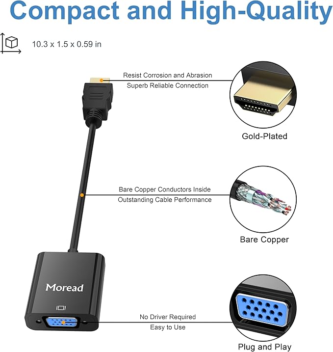 HDMI to VGA, 5 Pack, Uni-Directional Gold-Plated HDMI to VGA Adapter (Male to Female) for Computer, Desktop, Laptop, PC, Monitor, Projector, HDTV, Chromebook, Raspberry Pi, Roku, Xbox and More