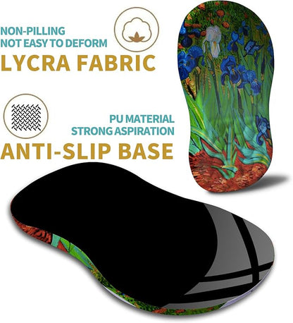 Hokafenle Ergonomic Mouse Pad Wrist Support with Massage Design, Wrist Rest Pain Relief Mousepad with Memory Foam&Non-Slip PU Base, Mouse Pads for Wireless Mouse & Desk(12x8 inch,Vangogh Iris Flower)