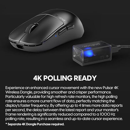 Pulsar Gaming Gears X2H mini Wireless Gaming Mouse, Ultra Lightweight 1.83 oz (52 g), Symmetrical, Optical Switch, 2.4 Ghz 1 ms, 26000 DPI, PAW3395 Sensor (Mini, Wireless, Black)