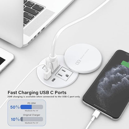 Recessed Power Grommet 3-inch Hole, 15W Wireless Charger, 20W USB C Fast Charging Station,2 AC Plug, Flush Mount Countertop Outlet, Workspace Essential Desk Hole Cover for Cables White