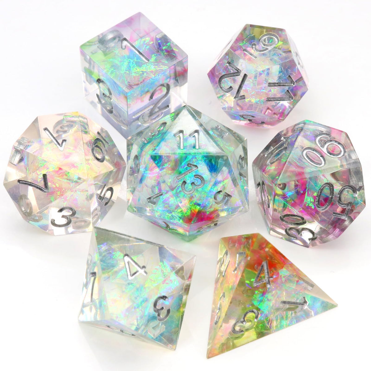 Haxtec Sharp Edge DND Dice Set, Iridescent Resin Polyhedral RPG Dice