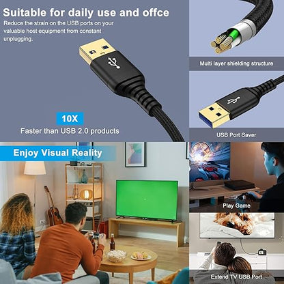 USB Extension Cable 6FT, 2 Pack USB Extender High Speed USB3.0 Extension Cord Type A Male to Female Extender Cord for Webcam,Camera,Printer,Headset,Keyboard,Flash Drive,Mouse,Xbox,PS4,Hard Driver,Hub