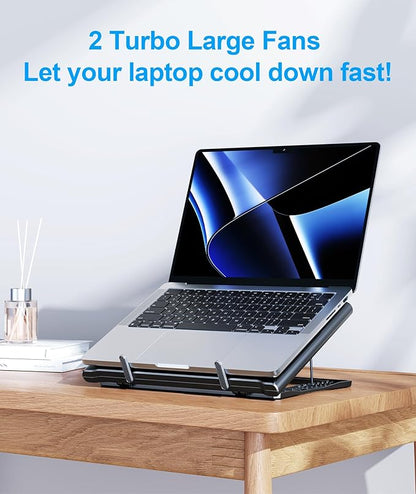 Laptop Cooling Pad Stand, Laptop Cooler with 2 Silent Fans for 10-15.6 Inch Laptops,6 Levels of Height Adjustable Wind Speed with 2 USB Ports (Black)
