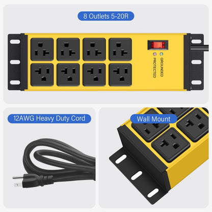 CCCEI 12 Gauge Heavy Duty Power Strip, 8 Ports, Yellow, 4FT.