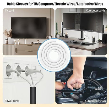 Cord Protectors from Pets No Chew, 1/4 inch 10ft Wire Protector Cord Covers for Pets, Flexible Cable Sleeve Cord Management for TV/Computer/Electric Wires/Phone Charging Cables, White