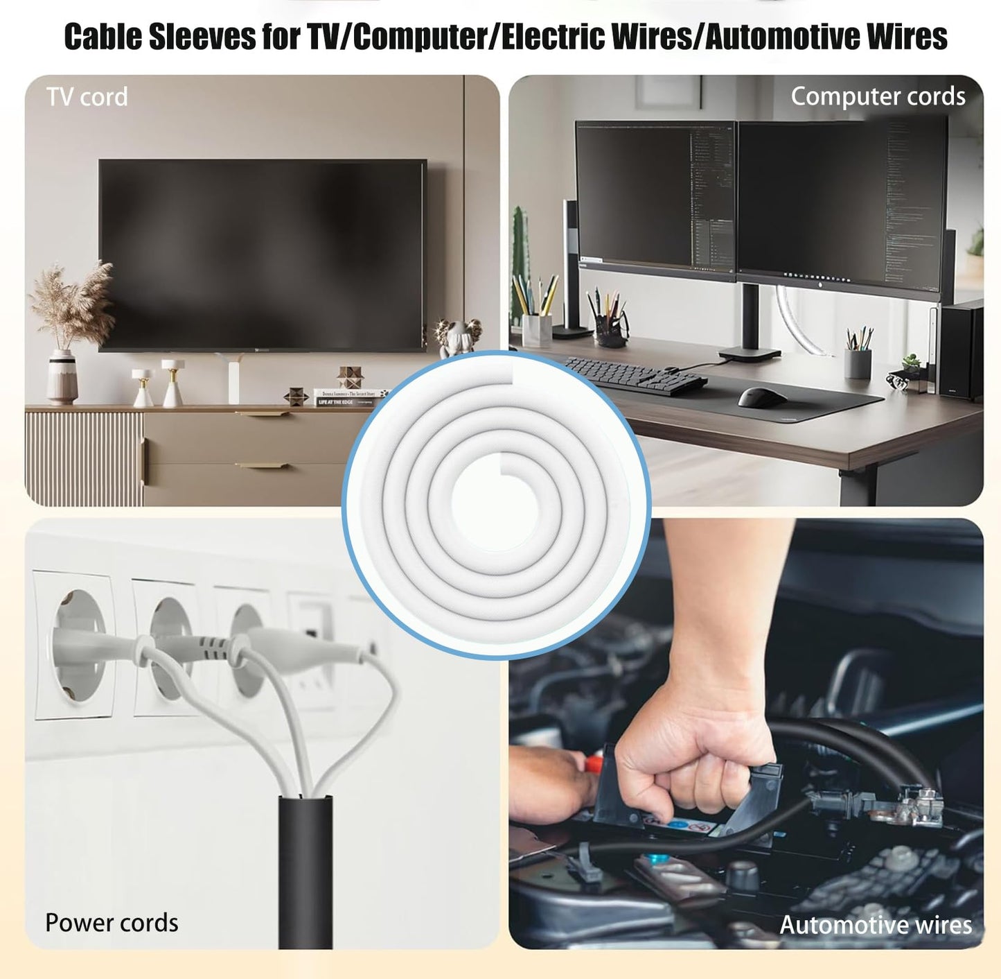 Cord Protectors from Pets No Chew, 1/4 inch 10ft Wire Protector Cord Covers for Pets, Flexible Cable Sleeve Cord Management for TV/Computer/Electric Wires/Phone Charging Cables, White