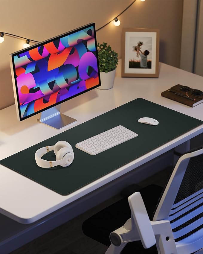 AFIING Desk Pad Protector 23.6" x 13.7" - Non-Slip Waterproof PU Leather Desk Mat for Mouse, Keyboard, Laptop, Office and Home Workspace (Dark Green)
