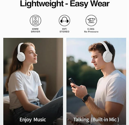MIDOLA Bluetooth Headphones Over Ear 68H Playtime 6 EQ Wireless Headset with Microphone HiFi Stereo Foldable Lightweight Deep Bass for Travel Home Office Cellphone White
