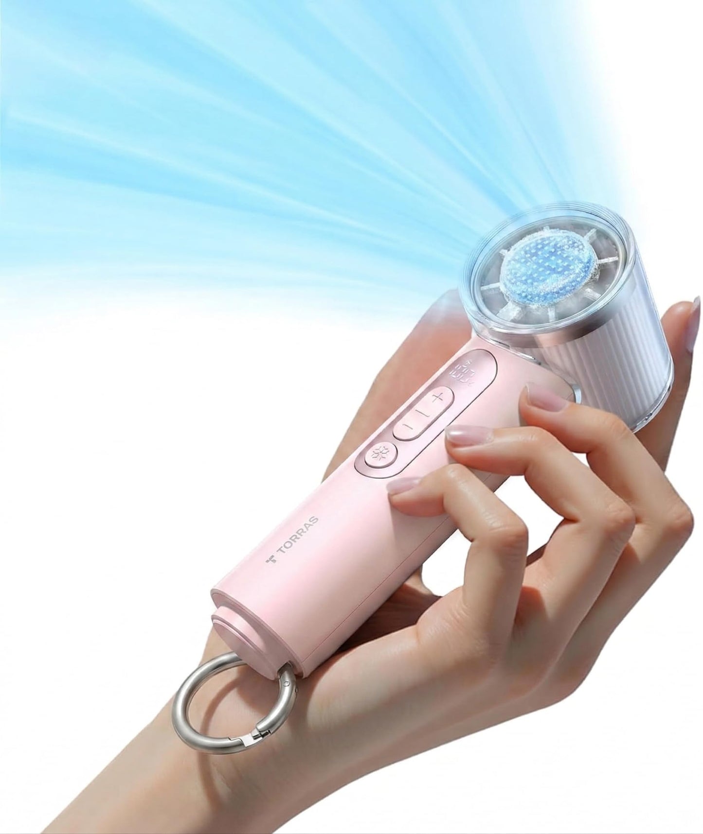 TORRAS COOLiFY iva Handheld Fan with Ice Cooler, [Chill by 50°F], 0-100 Adjustable Speed, Super Mini Powerful Portable Fan 4900mAh Rechargeable, Hand Fans, Gifts for Women, Pink