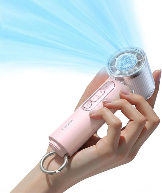 TORRAS COOLiFY iva Handheld Fan with Ice Cooler, [Chill by 50°F], 0-100 Adjustable Speed, Super Mini Powerful Portable Fan 4900mAh Rechargeable, Hand Fans, Gifts for Women, Pink