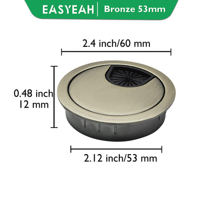 EASYEAH 2 Pcs Desk Grommet 2-1/16" / 53 mm, Desk Cord Hole Cover, Cable Grommet Metal Zinc Alloy Materilal, Desk Hole Grommet for Home & Office Pc, Detachable Cable Cord Organizer-Bronze