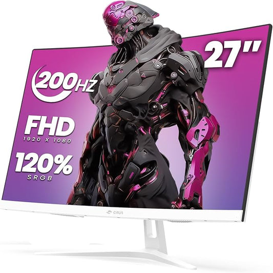 CRUA 27" FHD 1080P 200Hz Curved Gaming Monitor, 1800R, AMD FreeSync, White