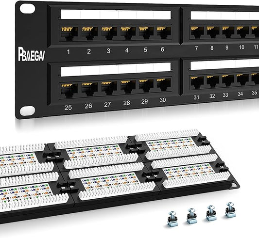 Patch Panel 48 Port Cat6【EC Listed】 2U Network Patch Panel Rackmount Punch Down19 inch RJ45 for 10 Gigabit Network,110 or Krone Impact Tools Compatible Without Cable Management(Cat6)