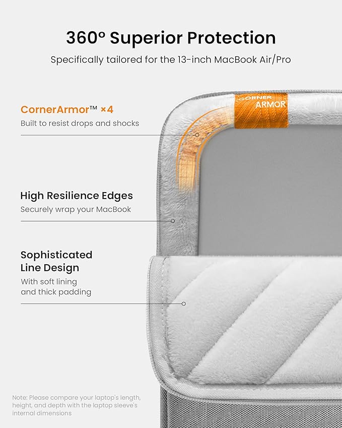 tomtoc 360 Protective Laptop Sleeve Set for 13-inch MacBook Air M4/A3240 2025, M3/A3113, M2/A2681 M1/A2337, 13-inch MacBook Pro M2/A2686 M1/A2338, Water-Resistant Laptop Case with Accessory Pouch