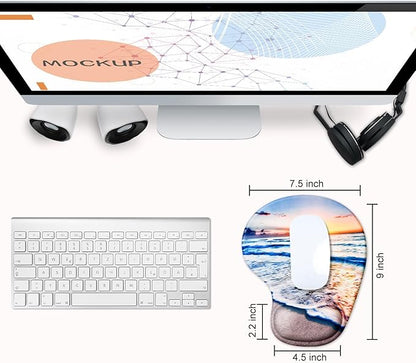 JIKIOU Mouse Pad, 2 Pack Ergonomic Mouse Pads with Comfortable Gel Wrist Rest Support and Smooth Cloth, Non-Slip PU Base for Easy Typing Pain Relief Durable and Easy to Clean Small Beach