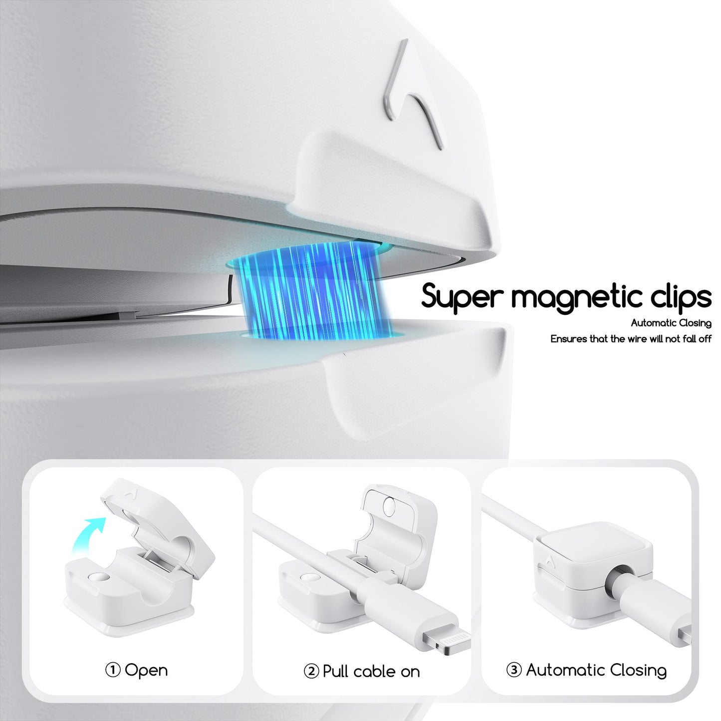 Cord Organizer Holder, 8 Pack Magnetic Desk Cable Clips Management, Hide Phone Charging Cable Keeper, Strong Adhesive Wire Charger Holder for Nightstand, Kitchen Appliances, Office Supplies