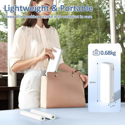 Inkless Portable Printer for Travel, Wireless Thermal Printer Supports 8.5 x 11 Inch US Letter Size, Bluetooth Machine Includes Carry Case and 3 Rolls of Thermal Paper Kit, White