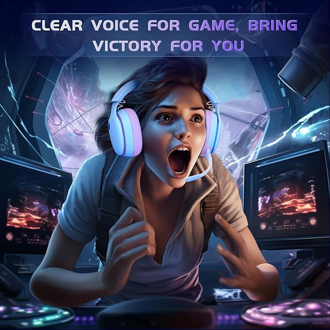 2.4GHz Wireless Gaming Headset for PS5, PS4 Fortnite & FPS Gamers, PC, Nintendo Switch, Bluetooth 5.3 Gaming Headphones with Noise Canceling Mic, Stereo Sound, 40+Hr Battery (Pink)
