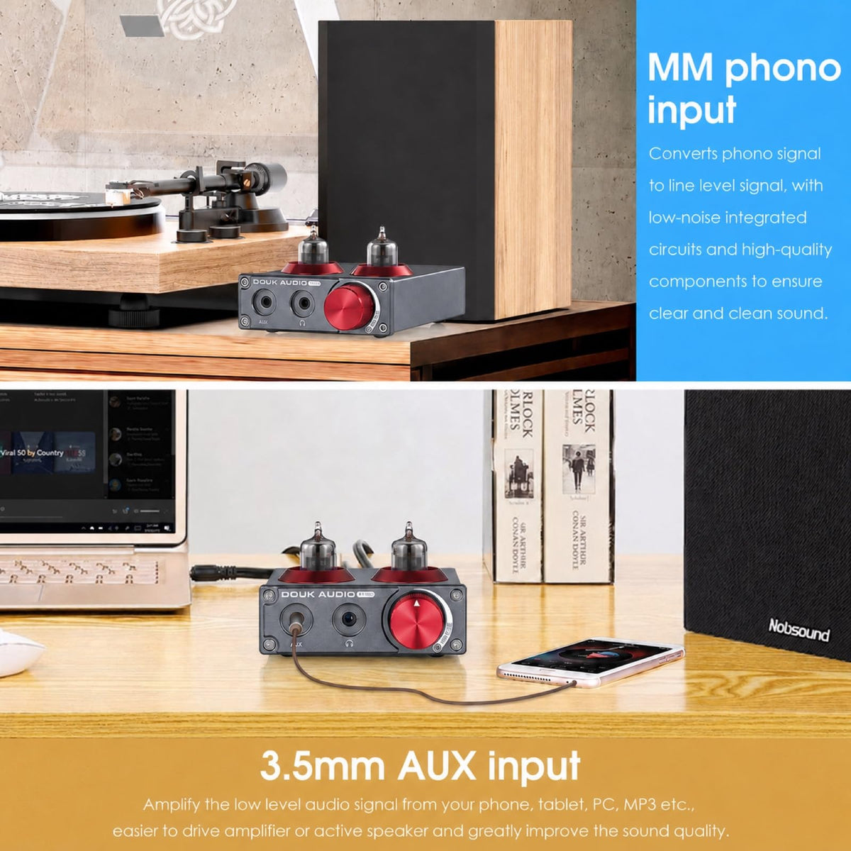 Douk Audio Tube Phono Preamp: 6CS6 Headphone Amp for Turntable (T4 PRO)